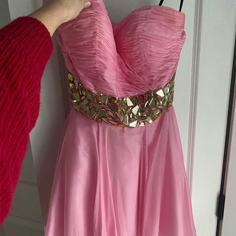 Pink formal dress with glass piece belt